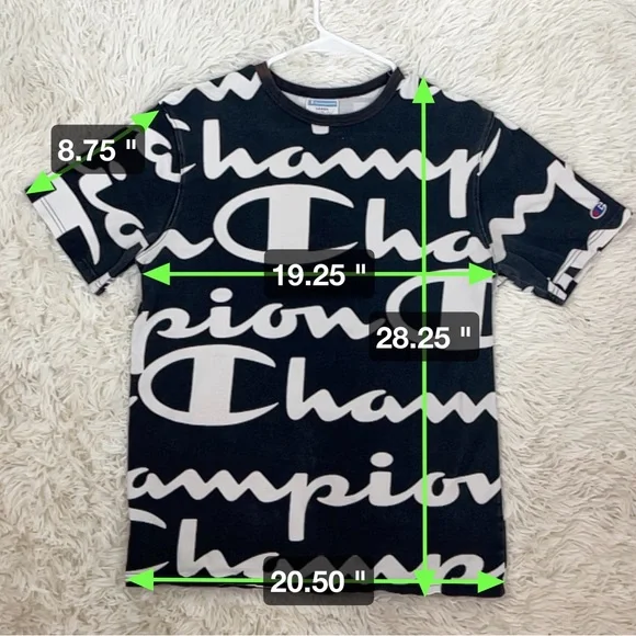 Size L Vintage Champion T-Shirt Vintage 90s All Over Print‎ Black Distressed Y2K - Picture 2 of 15